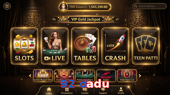 Main screen of 92 Dadu casino page for PK players