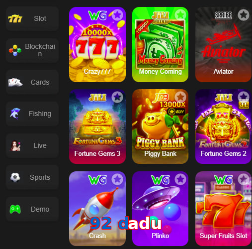 Main screen of 92 Dadu game page for PK players